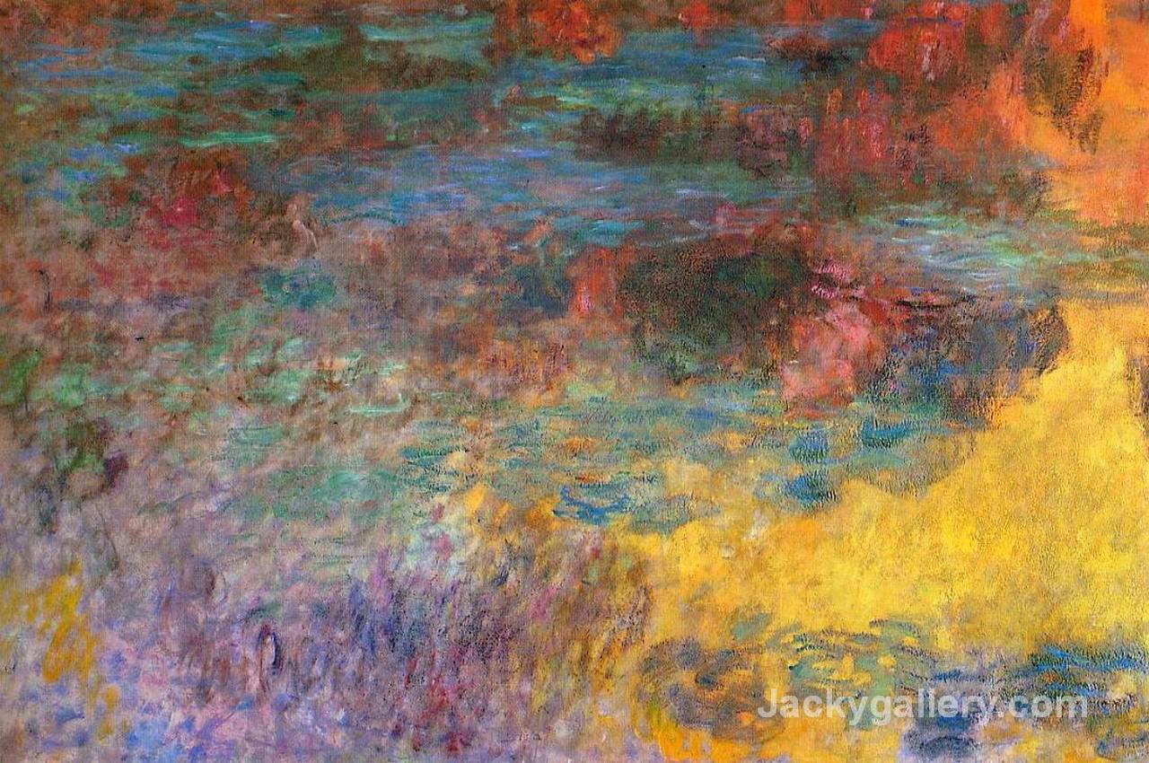 Water Lily Pond, Evening (left panel) by Claude Monet paintings reproduction